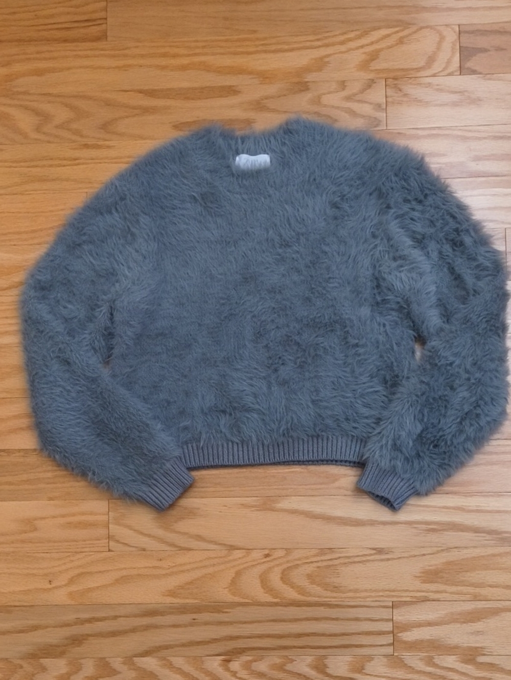Zara Fuzzy Crewneck Fuzzy Sweater Slate Gray Size 13/14 NWOT